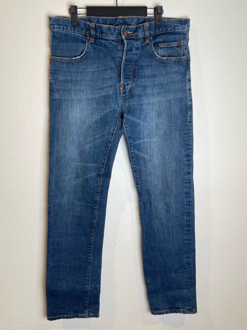 The Hundreds Slim Jeans Sz 32 Blue Denim Cotton Mid Rise Straight Leg Button Fly
